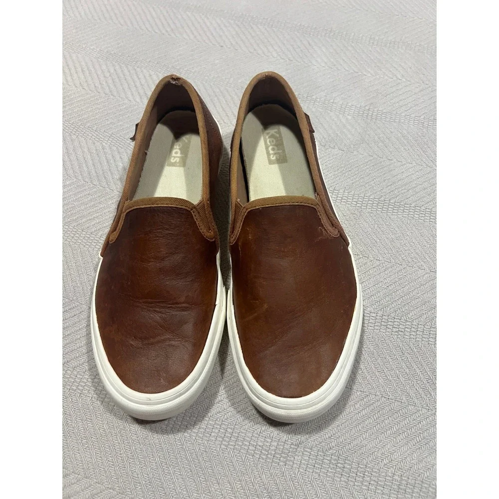 Keds Womens Double Decker Slip On Leather Sneaker Shoes, Cognac Size 7